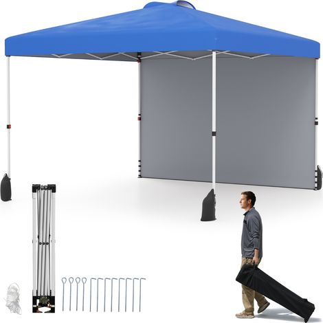 Rifugio da patio pieghevole per eventi commerciali, Tenda a cielo apribile 3 x 3 M con borsa con ruote Blu (1/4)