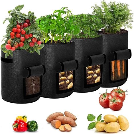 Sacs de culture de pommes de terre Sacs de culture de beauté non tissés Sacs de culture de plantes (4 pièces noires) (1/2)