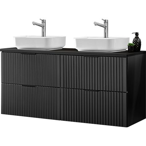 Doppelwaschtisch mit 2 Keramik Waschbecken, matt schwarz gerillt, ADELAIDE-56-BLACK, B/H/T ca. 120,6/73,2/46,5 cm (1/5)