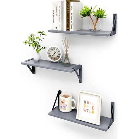Trintion Floating Shelves Set of 3 Rustic Mounted Shelf, Wall Shelves for Room Decor, Bedroom, Living Room, Kitchen, Bathroom, Office (Grey) (1/5)