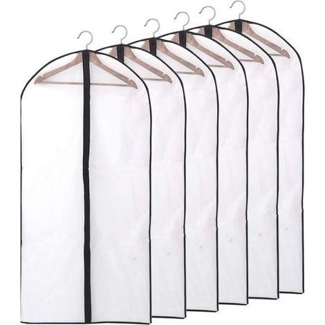 Housses de Vêtements, Anti Poussière Etanche Mite Humidité,Housses de Protection Zip Semi Transparentes pour Chemise Costumes/Manteaux, 6pcs 60 140cm (Noir) (1/5)