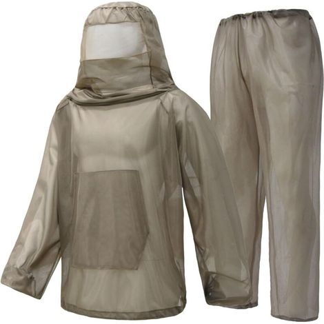 Costume Anti-Moustique extérieur Pêche Insecte Apiculture Combinaison de Protection Maille Ultra Legere Portable Combinaison de Bee Anti Moustiques Insectifuge Maille Chemise Pantalon(165-175CM)
