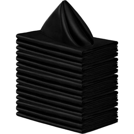 Set aus 16 quadratischen Satinservietten, glänzenden Seidentischdecken, weichen und glatten Platzsets aus Stoff, geeignet für die Dekoration von Hochzeiten, Banketten und Partys, schwarz