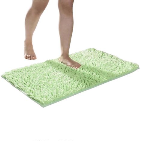 Tapis de bain chenille doux, moelleux et confortable, ultra-absorbant et épais, antidérapant, lavable en machine, vert. (1/5)
