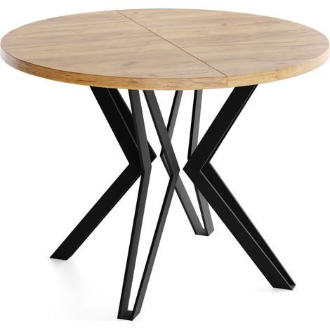 Runder Tisch für das Esszimmer - 100 oder 120 cm Durchmesser - Ausziehbarer Tisch mit Pulverbeschichteten Schwarzen Metallbeinen - 120 cm - Craft Eiche