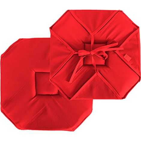Homemaison – Galette de chaise rouge 40x40 cm – Épaisseur 2,5 cm – Tissu 100% polyester bachette – Fixation sécurisée avec nouettes