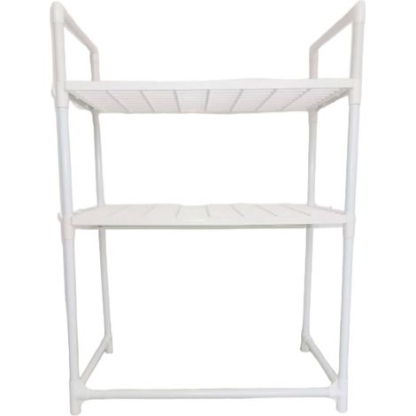 Étagère Micro-ondes 2 Niveaux Acier Carbone Blanc Épaisseur Robuste Crochets Multiples Gain de Place Cuisine Stable et Durable (1/5)