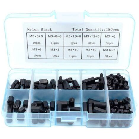 royaluxe-180PCS Nylon Hex Entretoise Vis Écrou Standoff Assortiment Kit Mâle à Femelle (M3)