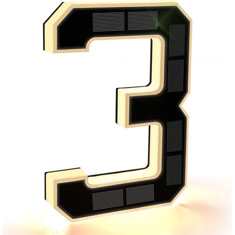 Numéro de maison moderne grand format avec éclairage solaire extérieur de 23 cm, LED étanche, numéro d'adresse personnalisé, numéro 3, noir, 23 cm