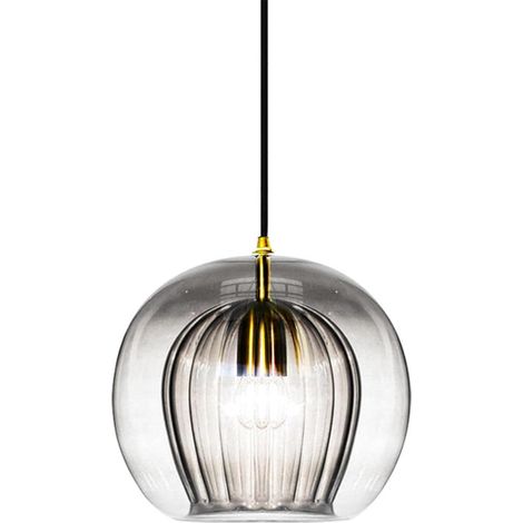 Superbe Lampe Suspension à Boule en Verre Double Couche Finition Design Rétro E27 Lampe Plafonnier Globe pour Chambre Salle à Manger Loft Bar Éclairage Intérieur (Gris, 20cm) (1/5)