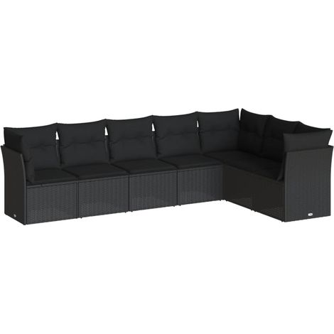 7-tlg. Garten-Sofagarnitur mit Kissen Schwarz Poly Rattan vidaXL (1/3)