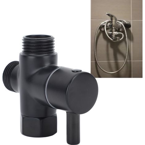 Desviador de ducha de cobre de 3 vías G1/2 para ducha de mano y grifo, color negro. (1/5)