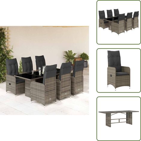 7-tlg. Garten-Bistro-Set mit Kissen Grau Poly Rattan - Bistro Set - Bistro Sets - Bistroset - Garten Bistro Set (1/5)