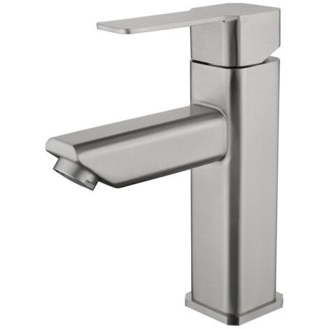 Llave de agua de un solo grifo de acero inoxidable pulido para lavabo de baño, llave de agua para agua caliente y fría. (1/5)