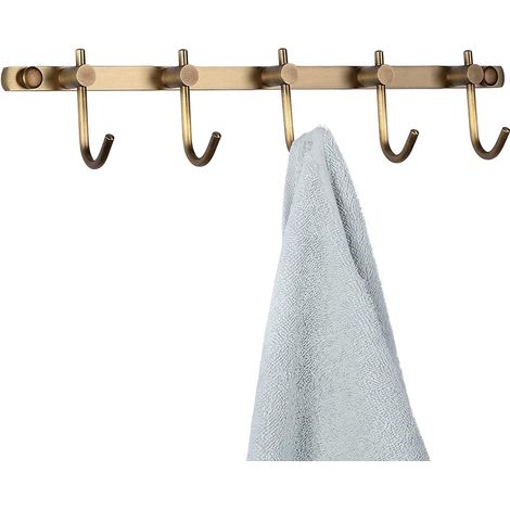 Handtuchhaken aus Messing, Wandhaken aus gebürstetem Messing, antiker Kleiderhaken, Kleiderstange mit 5 Haken, Wandhaken für Bademäntel