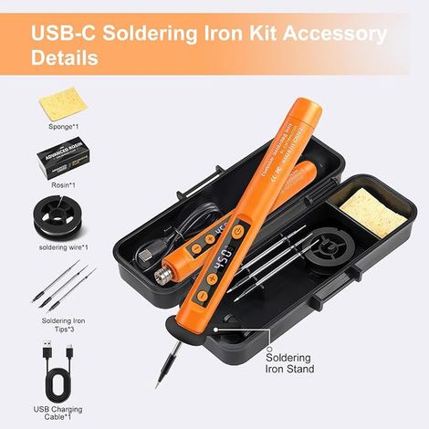 Portable Soldering Iron Kit, Adjustable Temperature, Wireless Soldering Iron Kit, Replaceable Welding Tips, USB Rechargeable, LCD Display, for Precision Electronics, DIY (1/2)