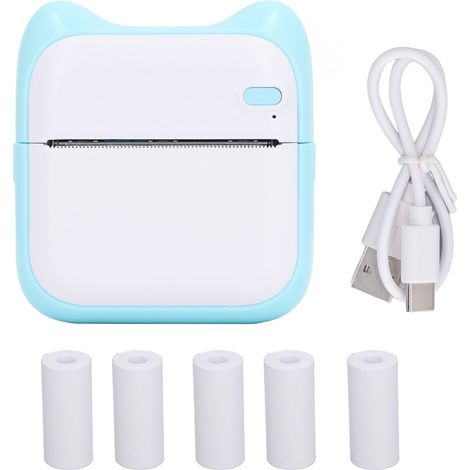 Mini-imprimante Bluetooth avec 5 rouleaux papier thermique bleue pour étiquettes, photos, notes et erreurs (1/5)