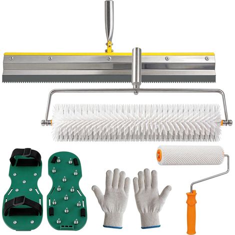 Outils de Ciment Ragreage, Kit avec 2 Rouleau Debulleur Ragreage 23cm + 48cm Raclette Grande Surface 56cm et Chaussures à Clous Pointes de Longueur 3cm pour Niveler les Murs du Sol Composé (1/5)