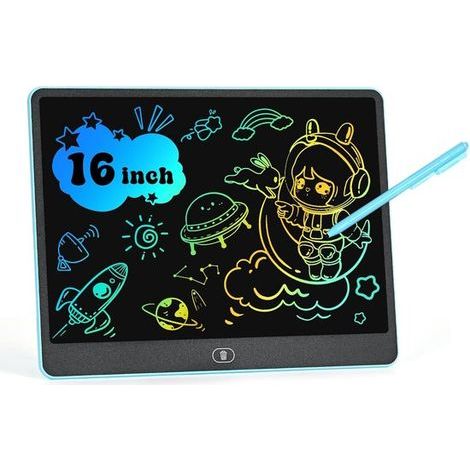 Tablette à dessin pour enfants – Tablette à dessin colorée 16 pouces – Tableau d'écriture créative – Avec fonction tablette LCD – Tableau graffiti – Effaçable en un clic – Réutilisable – Bleue (1/5)