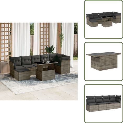 Salon de jardin 8 pcs avec coussins gris résine tressée - Salon De Jardin - Meubles De Jardin - Set Salon Extérieur - Canapé D'extérieur - Table Basse Extensible (1/5)