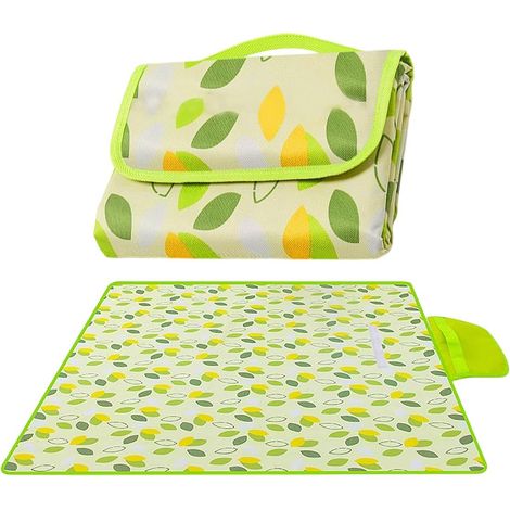 Mini Couverture Pique-Nique, Tapis de Plage Portable et Ultrafine, Plaid Imperméable 2-3 Personnes, Compact Extérieur, Natte pour Camping et Randonnée (100 x 150 cm) (Vert-Blanc à Carreaux) (1/5)