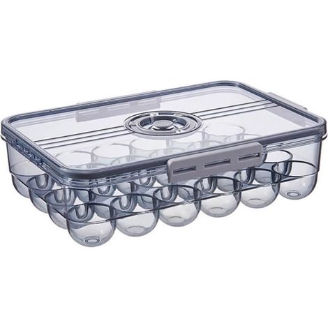 Contenitore trasparente per uova, adatto al frigorifero, per 24 uova, colore grigio, 24 scomparti. (1/3)