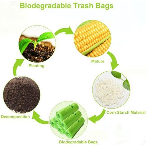 Lot 200 sacs poubelle biodégradables 10L, vert, 45x50cm (1/4)
