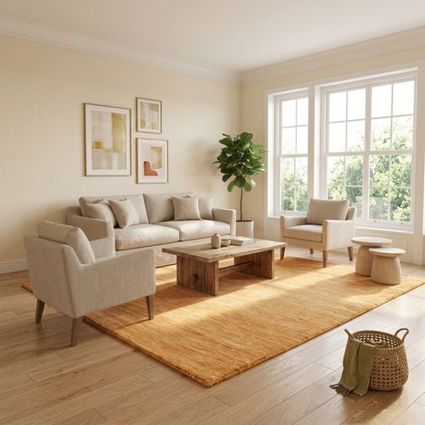 Tapis Gabbeh tissé Tapis Uni - Tapis en laine - 150x150cm, Square - 100% Laine vierge - Tissé main - Or Scala
