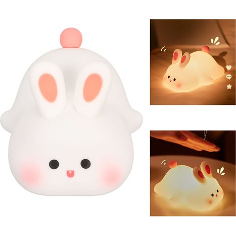 Veilleuse lapin kawaii, lampe en silicone souple, lampe de chevet portable rechargeable par USB pour chambre de bébé, lampe de sommeil pour tout-petit, décoration lapin mignonne, cadeau kawaii. (1/5)