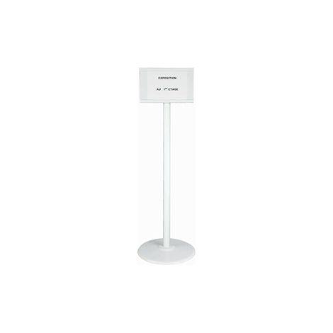 Poteau acier grande hauteur Blanc sur socle acier avec support panneau - 2000192