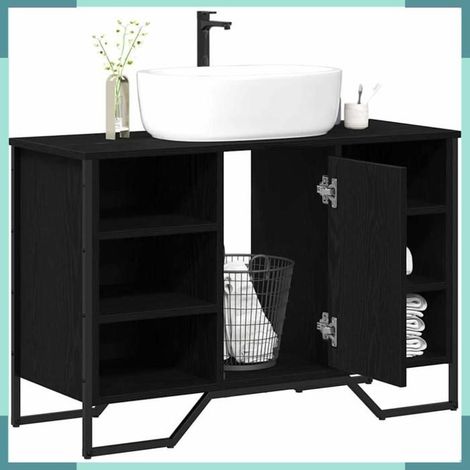 Meuble sous-vasque - 869185 - Chêne noir - 91 x 35 x 60 cm - Bois d'ingénierie (cadre acier) (1/5)