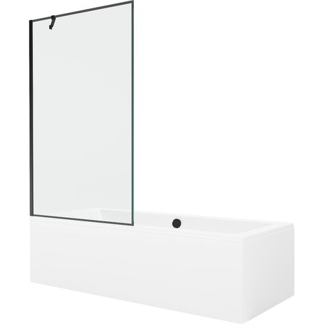 Mexen Cube Rechteckige Badewanne 180 x 80 cm mit Verkleidung und einflügeliger Duschwand 100 cm, schwarzes Muster (1/5)