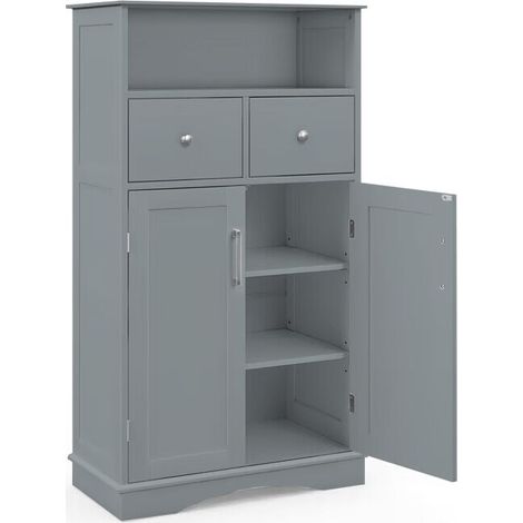 Mobile per bagno con 2 porte 2 cassetti e 2 ripiani regolabili, Organizzatore da pavimento 60x30x108cm Grigio (1/2)