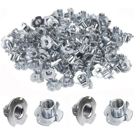 Lot de 100 écrous en T M8 acier au carbone – Fixation pour pieds de meubles bois – Résistance à la corrosion – 10 mm (1/5)