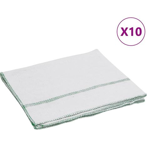 Chiffon de nettoyage 10 pcs blanc et des rayures vertes 50x60cm (1/5)