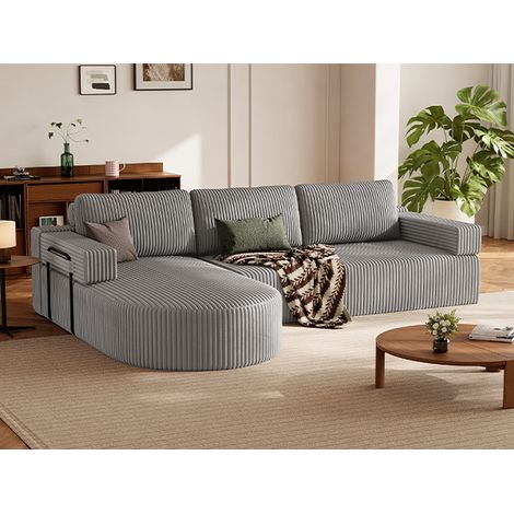 Canapé d'angle réversible, 265 x 175 x 82 cm - 4 places - tissu velours côtelé - Gris