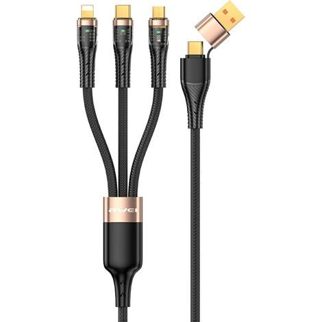 AWEI CL-228 USB-C/Lightning/Micro 3-in-2-Kabel, schwarz/schwarz (1/2)