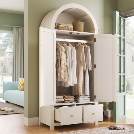 Armadio 181 x 78 x 45 cm con 2 ante, 2 cassetti e barra appendiabiti, bianco HAVRYA (1/5)
