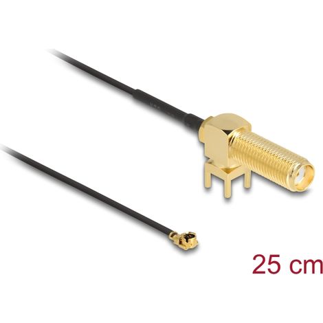 Delock Antena Cable SMA 90Â° PCB mampara hembra a I-PEX Inc., MHFÂ® I macho 1.13 25 cm longitud de hilo 15 mm