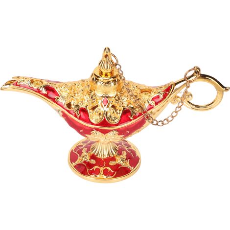 Magische Wunderlampe – Exquisite, farbechte und auffällige Wunderlampe aus einer Legierung mit geprägtem Muster, Gold + Rot, 12 cm (4,7 Zoll) – Ideal für Schlafzimmer und Büro