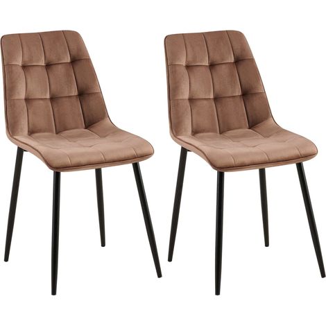 Lot de 2 chaises de salle à manger coutures décoratives carrées en velours marron cadre métal noir 100007644 (1/5)