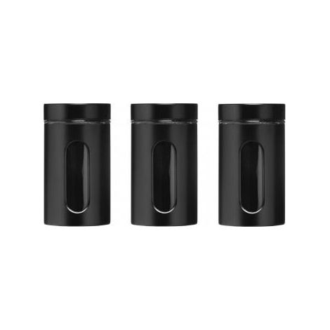 Premier Housewares Black Enamel on Steel Storage Jars - Set of 3 (1/5)