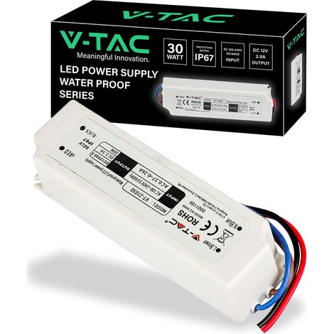 V-TAC Alimentatore per Strisce LED Professionale 30W 12V 2,5A - Trasformatore in Plastica per Apparecchiature Elettroniche, Telecamere, Schermi - Ultra Sottile - Input AC 100-240V (1/4)