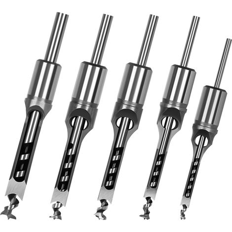 Lot de 5 forets à trous carrés en acier rapide pour menuiserie - 6,4 mm, 8 mm, 9,5 mm, 10 mm, 11 mm, 12,7 mm, 14 mm, 16 mm (1/5)