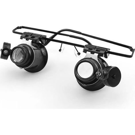 Lupenbrille, LED-Kopflupe, freihändiges Stirnband, LED-Brille, 20-fache Lupe, Uhrmacherlupe, Uhrenreparaturlupe, Doppelaugen-Schmucklupe, am Kopf getragenes Schmuckuhrenreparaturwerkzeug (1/5)