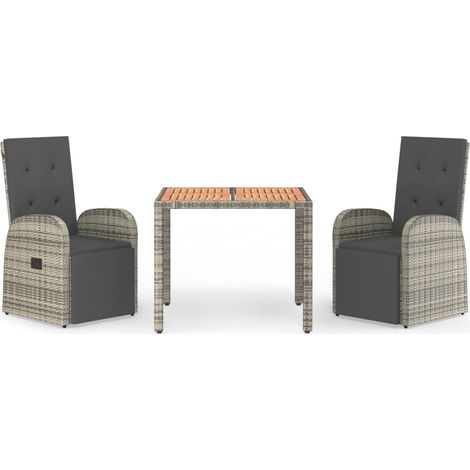 Maison Exclusive - 3-tlg. Garten-Essgruppe mit Kissen Grau Poly R