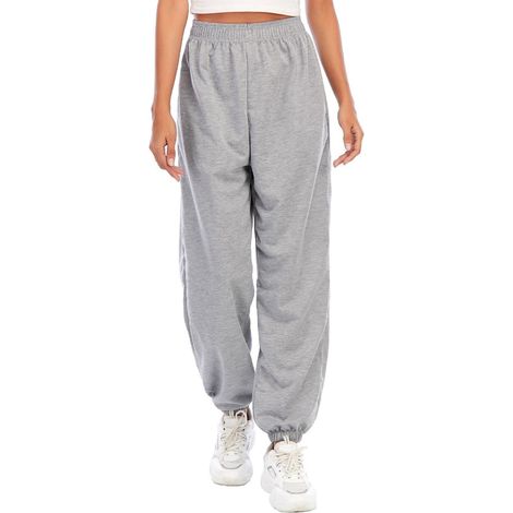 Pantalon de jogging à taille élastique Casyal pour femme, pantalon de survêtement long de sport, couleur unie, coupe ample (1/5)