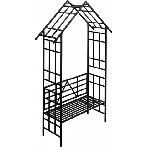 Arche de plantes grimpantes avec banc étagère 247 x 150 x 43 cm fonction 2 en 1 style moderne en fer noir (1/2)