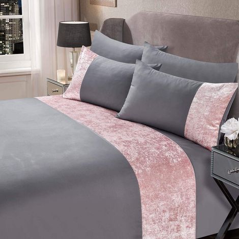 Parure de lit en Velours écrasé avec Housse de Couette et taies d'oreiller Gris argenté, Blush Gris argenté., Super King