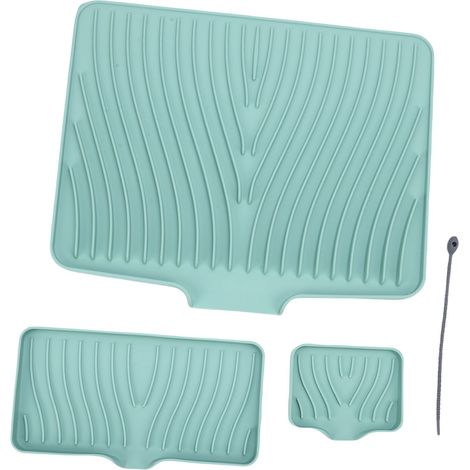 3PCS Set Tapis Égouttage Vaisselle Silicone Antidérapant Résistant Chaleur – Comptoir Cuisine Sec Maison Salle de Bain Salle à Manger, Vert Clair (1/5)